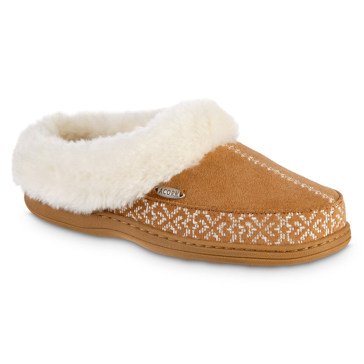 Acorn Women's Greta Embroidered Suede Hoodback Slippers