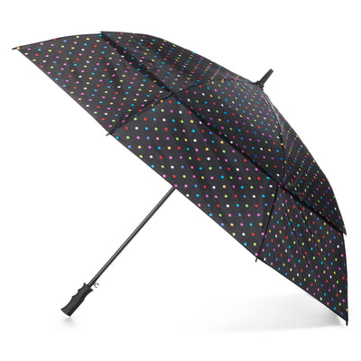totes Automatic Neverwet® Golf Stick Umbrella black bright dots  side view open