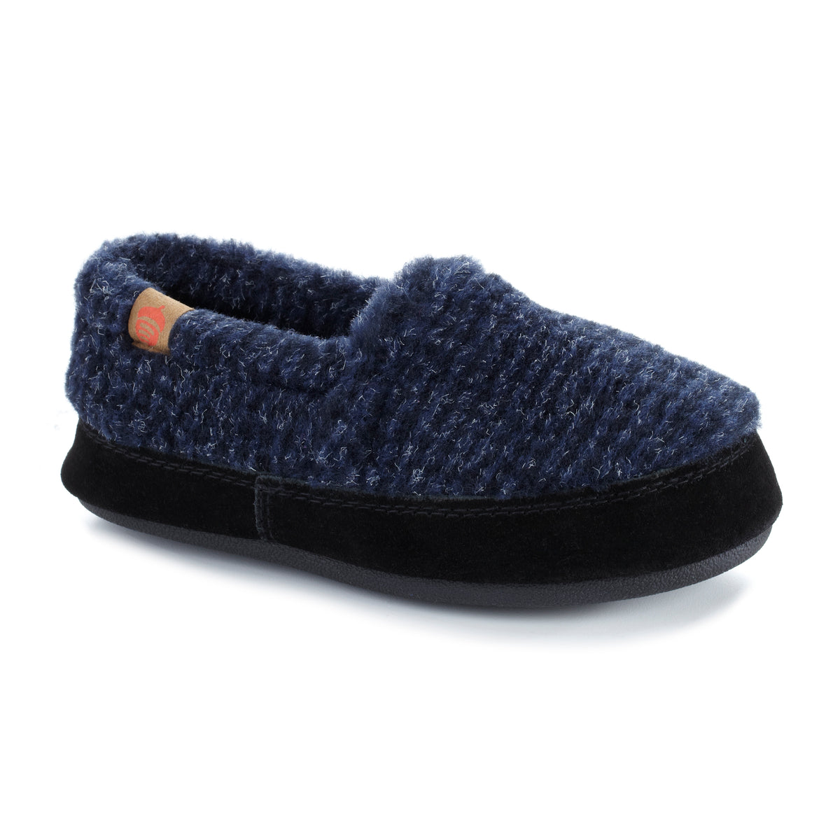 Kid's Original Acorn Moccasins in Navy Check Right Angled View