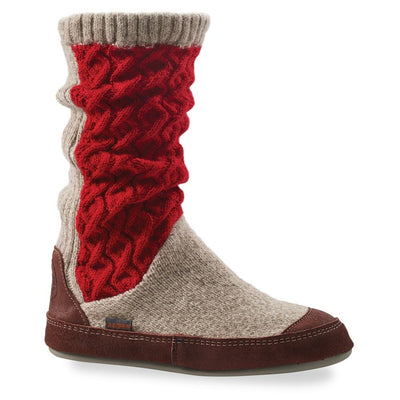 Women's Slouch Boots in Red Cable Knit Side Profile