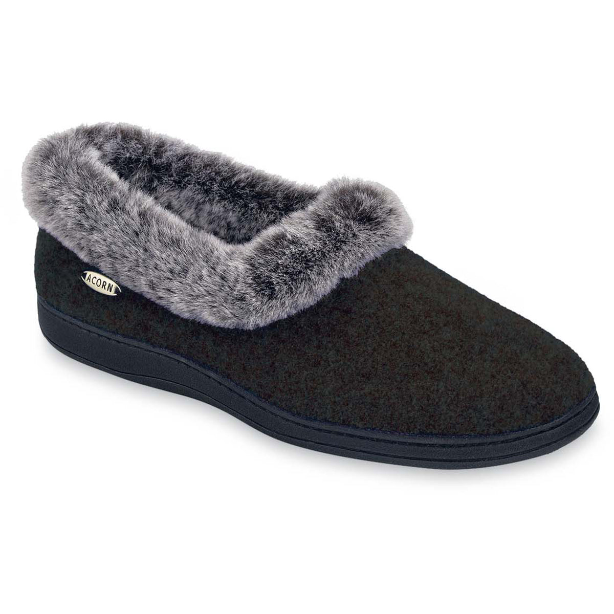 Women's Faux Fur Collar Slippers in Black Right Angle View