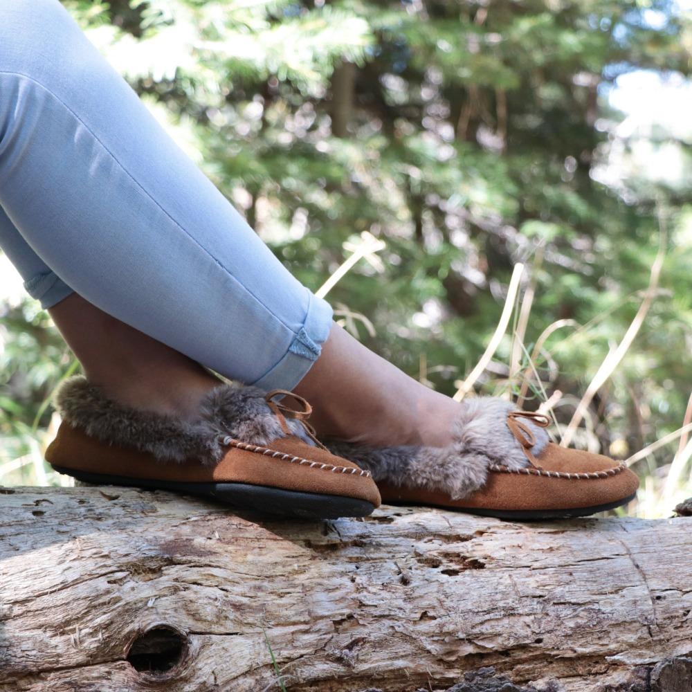 Acorn Women’s Genuine Suede with Faux Fur Moc Slippers