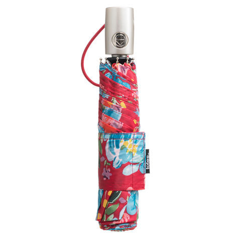 totes Auto Open/Close NeverWet® Compact Umbrella Library Floral  closed view