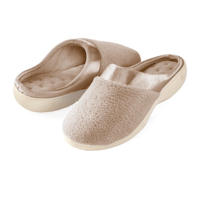 Isotoner Women's Microterry PillowStep Satin Cuff Clog Slippers for Women