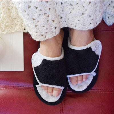 Signature Women's Microterry Spa Slide Slippers in Black on Model